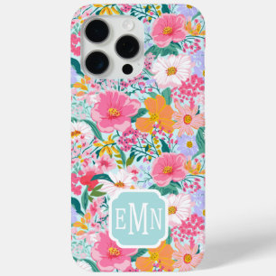 Modern Colorful Floral Garden Monogrammed  iPhone 15 Pro Max Case