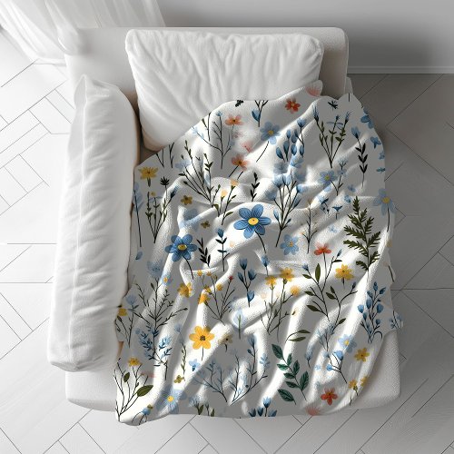 Modern Colorful Floral Garden Wildflowers Nursery Fleece Blanket