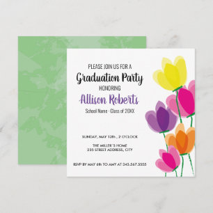 Modern colorful floral graduation party invitation