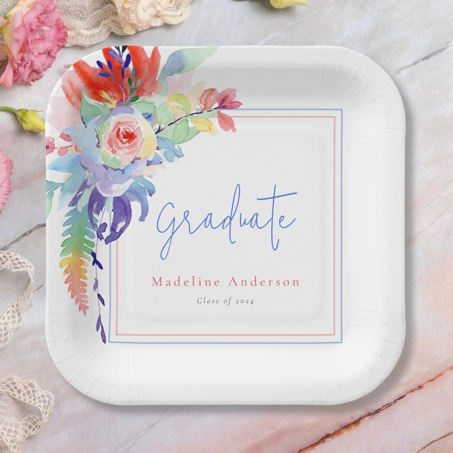 Modern Colorful Floral Graduation Party Paper Plates (Creator Uploaded)
