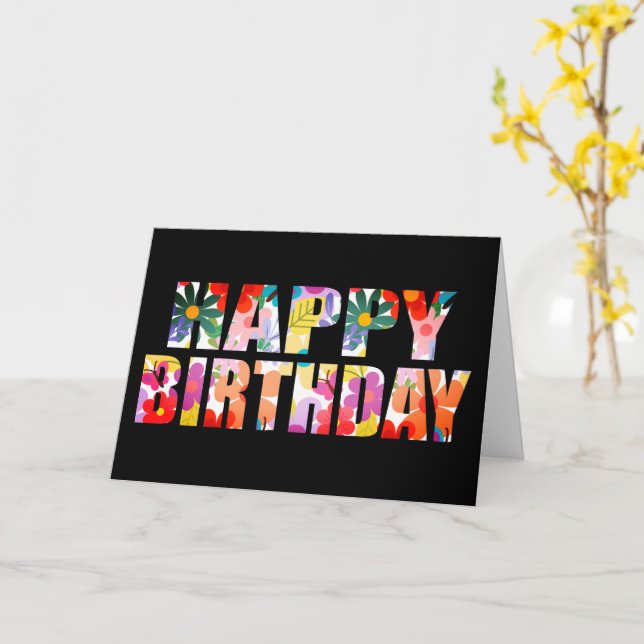 Modern Colorful Floral Happy Birthday   Card (Yellow Flower)