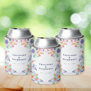 Modern Colorful Floral LGBTQ Wedding Can Cooler