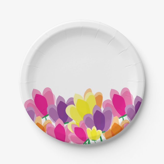 Modern Colorful Floral Paper Plates (Front)