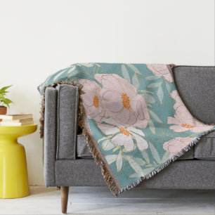 Modern colorful floral pattern blue background throw blanket