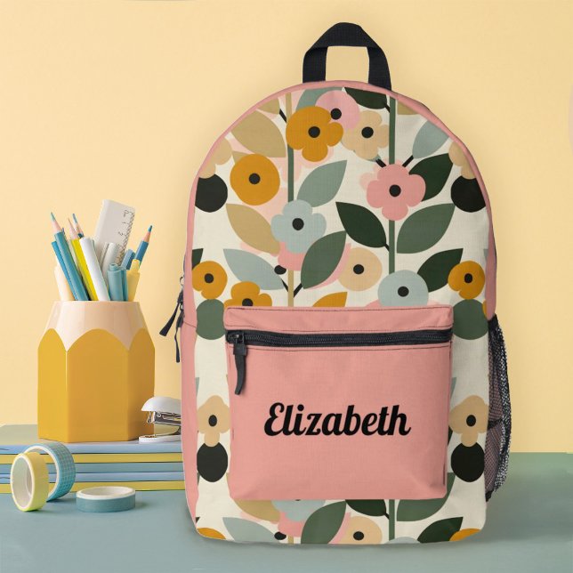Modern Colorful Floral Pattern Girls School Printed Backpack (A cute and modern girls floral school backpack.Persoanlize it with your name!)