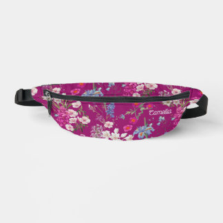 Modern Colorful Floral Pattern Purple Name Custom Fanny Pack