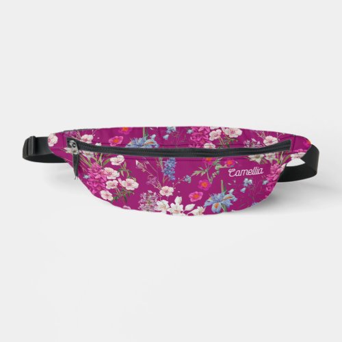 Modern Colorful Floral Pattern Purple Name Custom Fanny Pack
