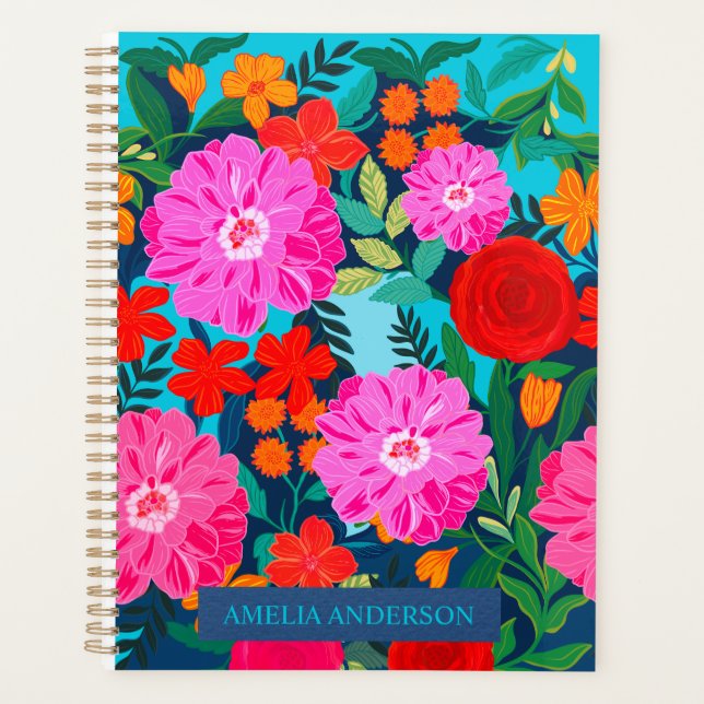 Modern Colorful floral personalized name  Planner (Front)