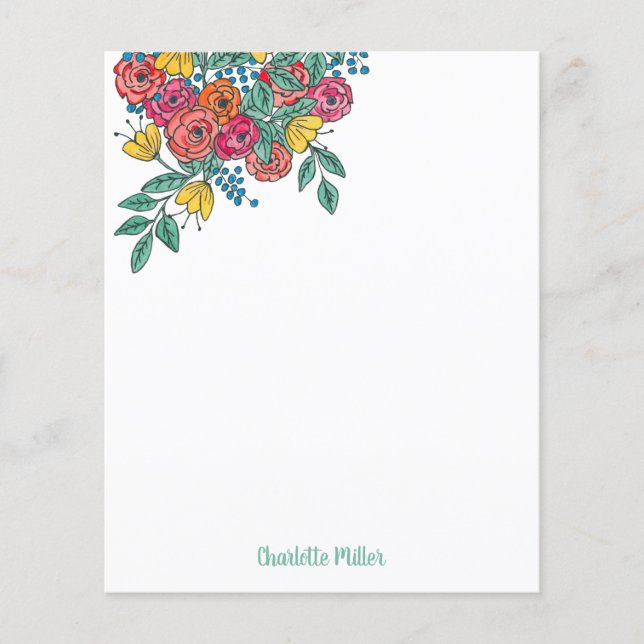 Modern Colorful Floral Personalized Stationery (Front)