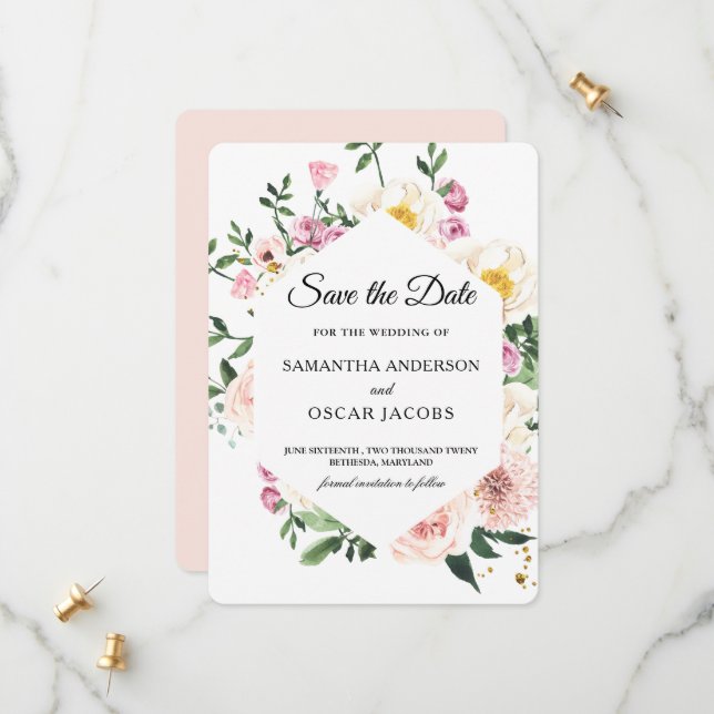 Modern Colorful Floral  Save The Date (Front/Back In Situ)