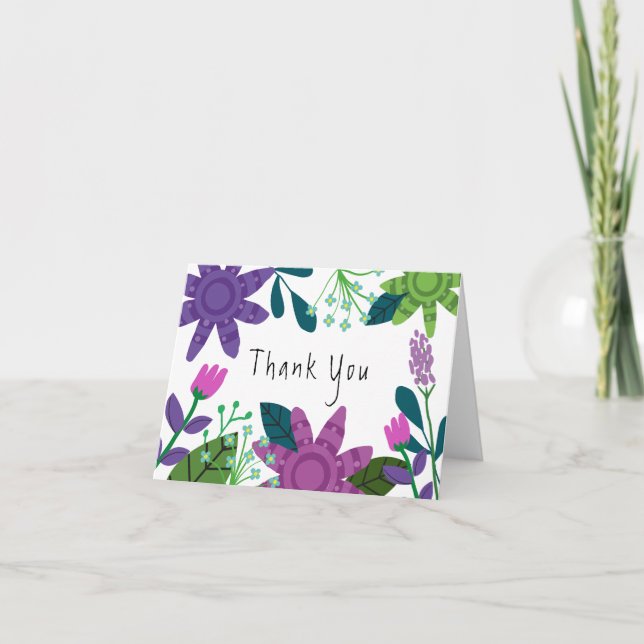 Modern Colorful Floral  Thank You Card (Front)