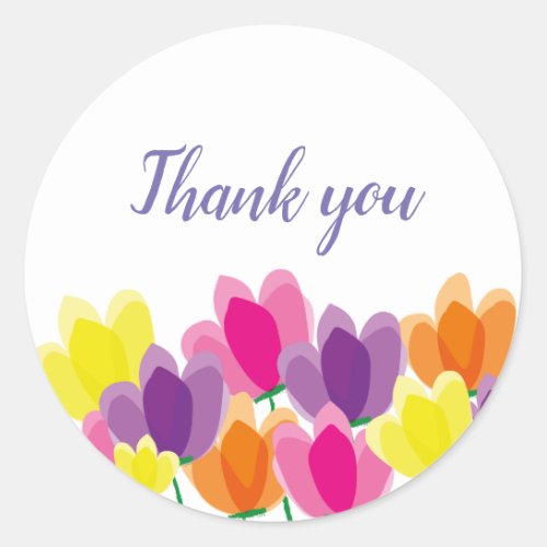 Modern Colorful Floral Thank You   Classic Round Sticker