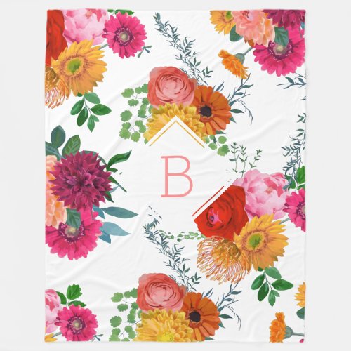 Modern Colorful Floral Watercolors Illustration Fleece Blanket