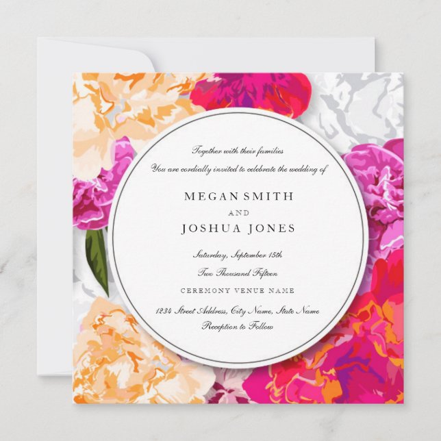 Modern Colorful Floral Wreath Wedding Invitation (Front)
