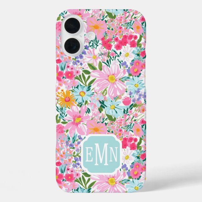 Modern Colorful Flower Garden Monogrammed Case-Mate iPhone Case (Back)