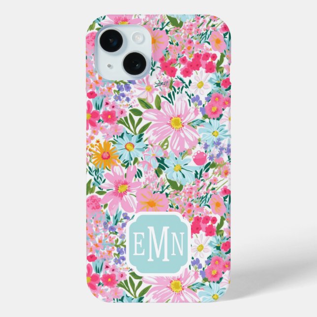 Modern Colorful Flower Garden Monogrammed Case-Mate iPhone Case (Back)