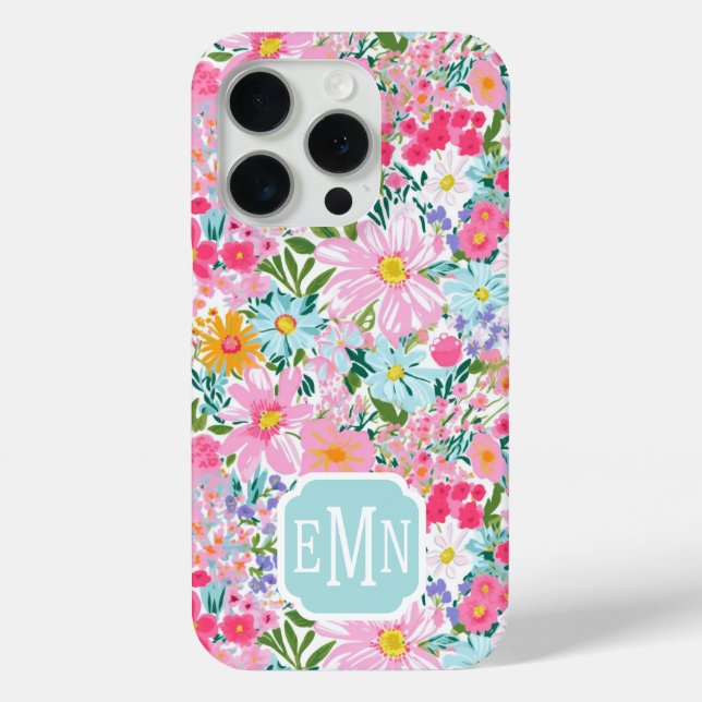 Modern Colorful Flower Garden Monogrammed Case-Mate iPhone Case (Back)