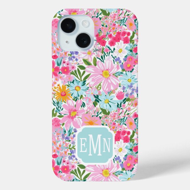 Modern Colorful Flower Garden Monogrammed Case-Mate iPhone Case (Back)
