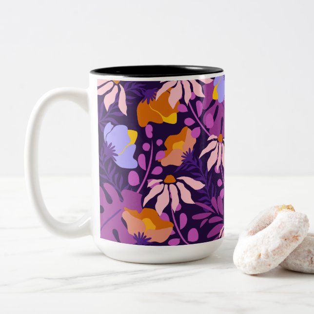 Modern Colorful Flower Two-Tone Coffee Mug (With Donut)