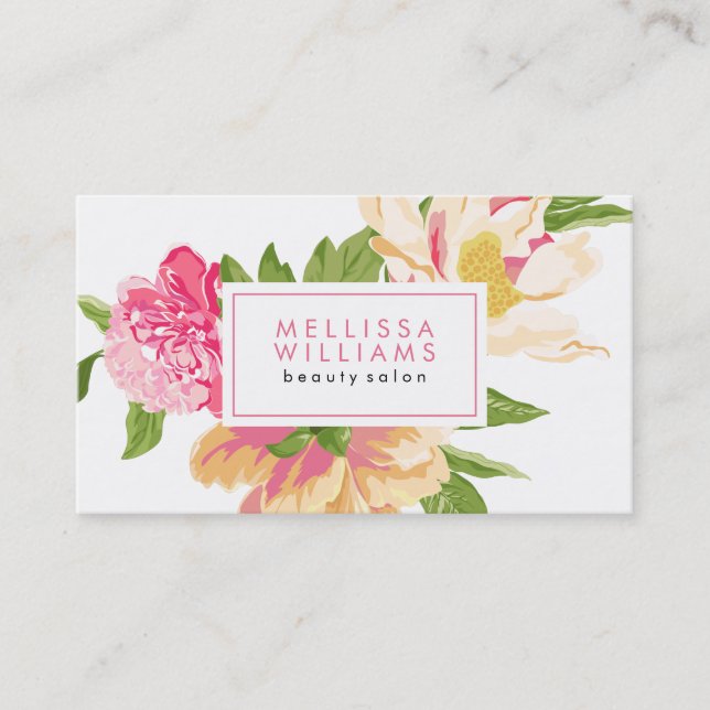 Modern Colorful Flowers Illustration Business Card (Front)