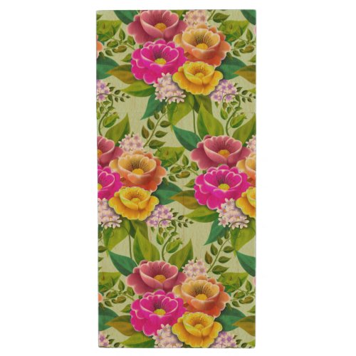 Modern colorful flowers on light green wood flash drive