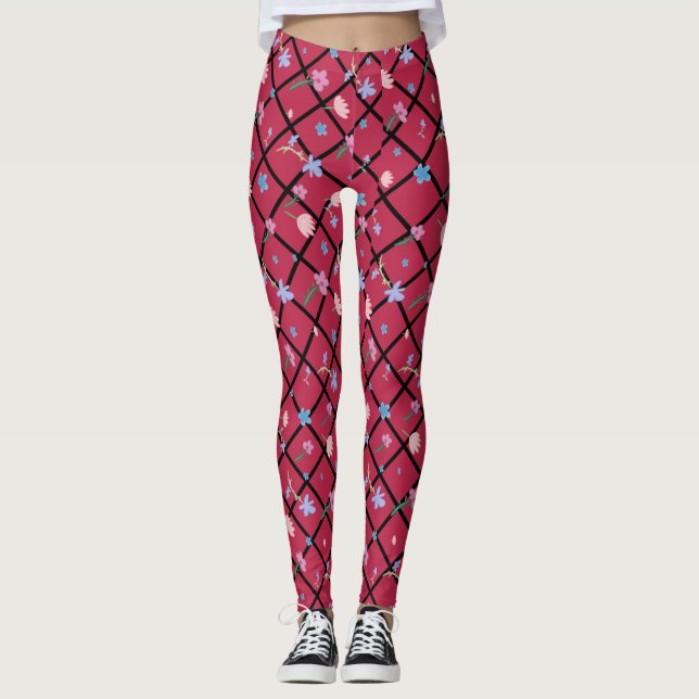 Modern colorful flowers pattern  Leggings (Front)