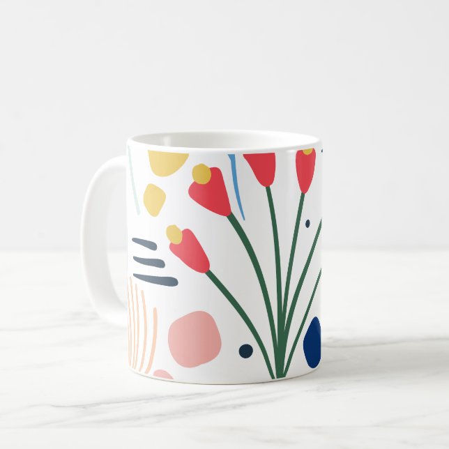 Modern Colorful Foliage Floral Pattern White Coffee Mug (Front Left)