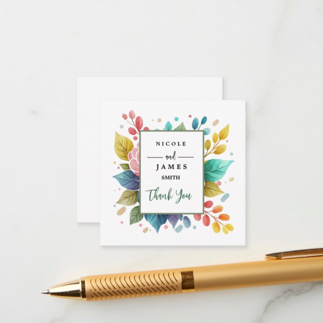 Modern Colorful Fowers Watercolor Enclosure Card (Front/Back In Situ)
