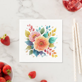 Modern Colorful Fowers Watercolor Napkins