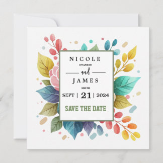 Modern Colorful Fowers Watercolor Save The Date