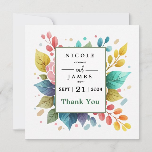 Modern Colorful Fowers Watercolor Thank You Card (Front)