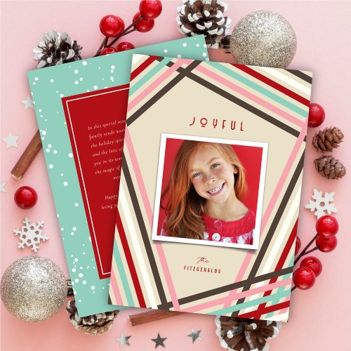 Modern Colorful Fun Candy Stripes Christmas Photo Holiday Card