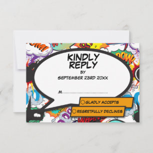 Modern Colorful Fun Comic Book Stylish Wedding RSVP Card