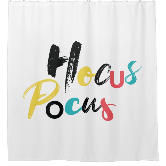 Modern, colorful, fun, cool, trendy Hocus Locus Shower Curtain (Front)