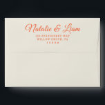 Modern Colorful Fun Retro Bright Funky Wedding Envelope<br><div class="desc">A retro modern hand written bright colorful wedding envelope. Which features bold  bride and groom's names in orange color. And  personalized return address .  On simple creamy vintage color background. Which suits the whole wedding suite.</div>