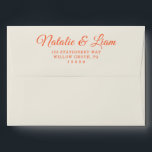 Modern Colorful Fun Retro Bright Funky Wedding Envelope<br><div class="desc">A retro modern hand written bright colorful wedding envelope. Which features bold  bride and groom's names in orange color. And  personalized return address .  On simple creamy vintage color background. Which suits the whole wedding suite.</div>