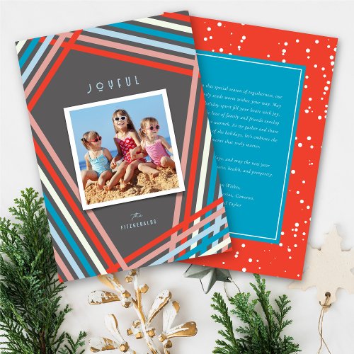 Modern Colorful Fun Ribbon Stripes Christmas Photo Holiday Card