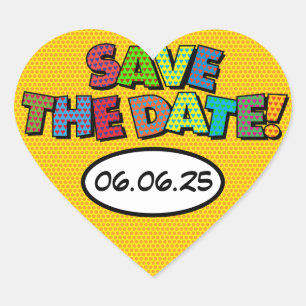 Modern Colorful Fun Save the Date Heart Sticker