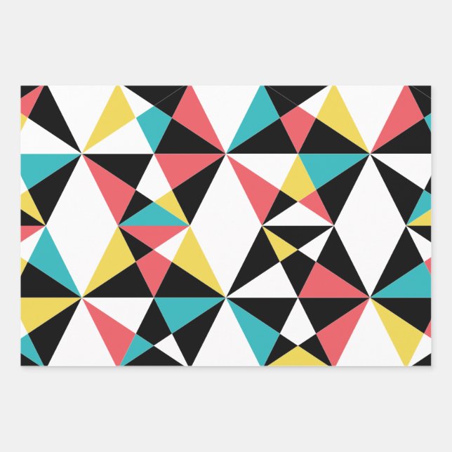 Modern, colorful, fun, trendy, geometric pattern wrapping paper sheets (Front)