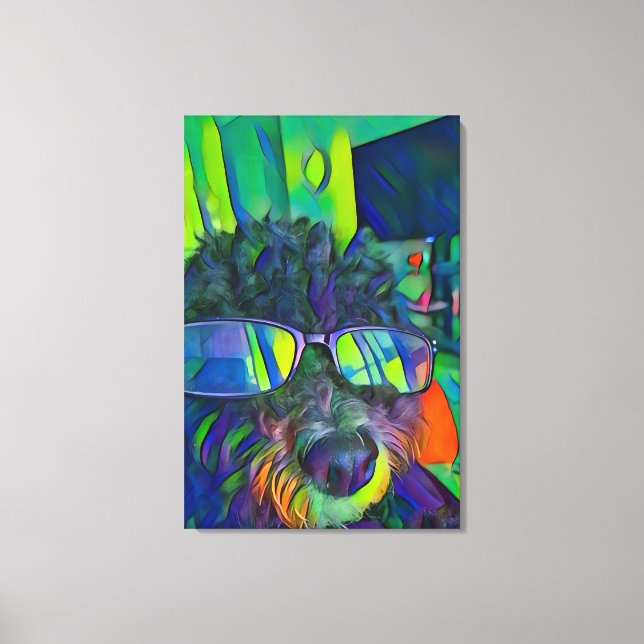 Modern Colorful Funny Goldendoodle Dog With Glasse Canvas Print (Front)