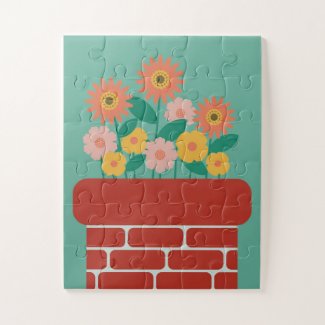 Modern Colorful Garden Blooming in Brick Chimney
