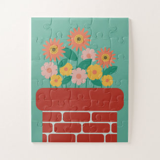 Modern Colorful Garden Blooming in Brick Chimney Jigsaw Puzzle