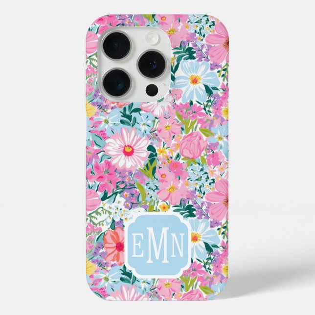 Modern Colorful Garden Monogrammed Case-Mate iPhone Case (Back)