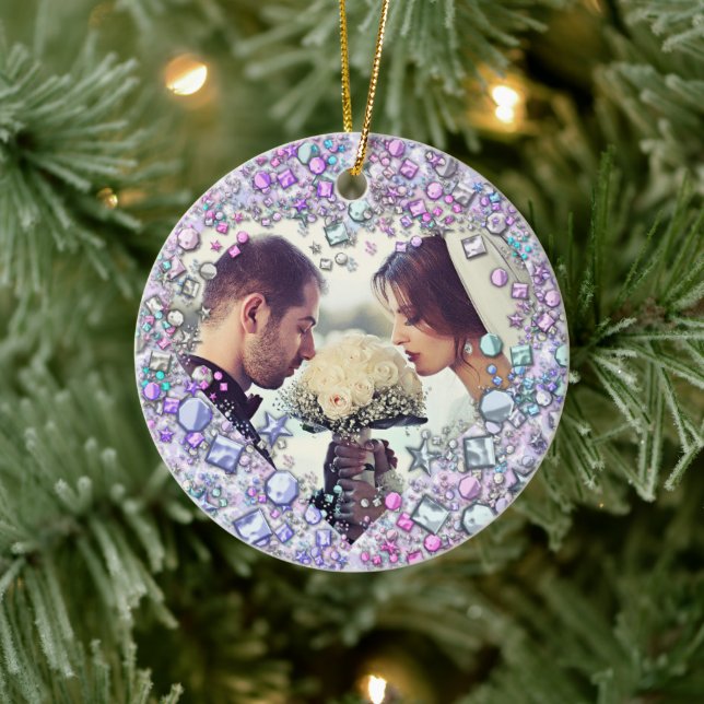 Modern Colorful Gems Heart Shaped Ceramic Ornament (Tree)