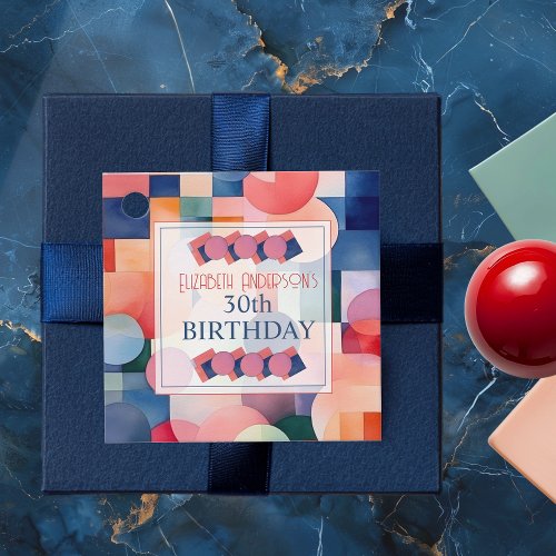 Modern Colorful Geometric Abstract 30th Birthday Favor Tags