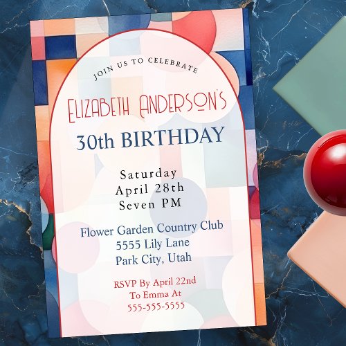 Modern Colorful Geometric Abstract 30th Birthday Invitation