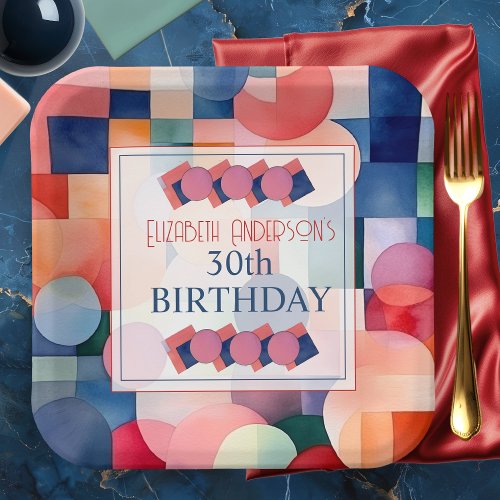 Modern Colorful Geometric Abstract 30th Birthday Paper Plates