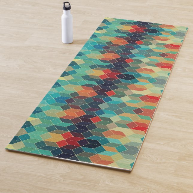 Modern Colorful Geometric Cubes Pattern Yoga Mat (In Situ)
