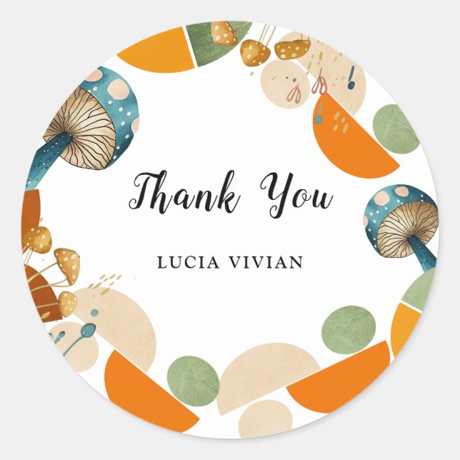 Modern Colorful Geometric Little Mushroom Classic Round Sticker (Front)