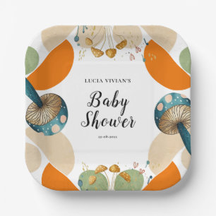 Modern Colorful Geometric Mushroom Baby Shower Paper Plates